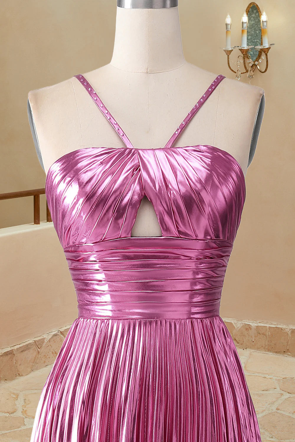Vestido de fiesta de satén sin mangas con cuello halter, corte A, sencillo, largo y formal