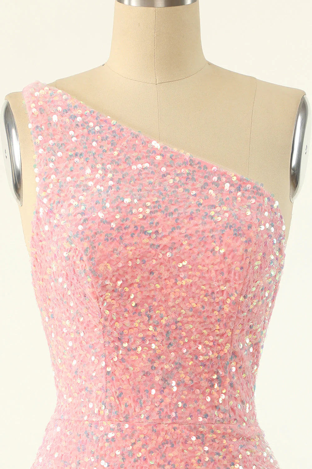 Homecoming Dresses Sheath Short One Shoulder Sequins With Elegant Sheer Back