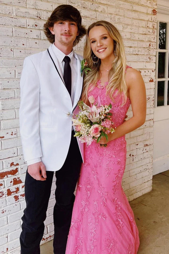 Hot Mermaid Halter Lace Prom Dresses With Appliques