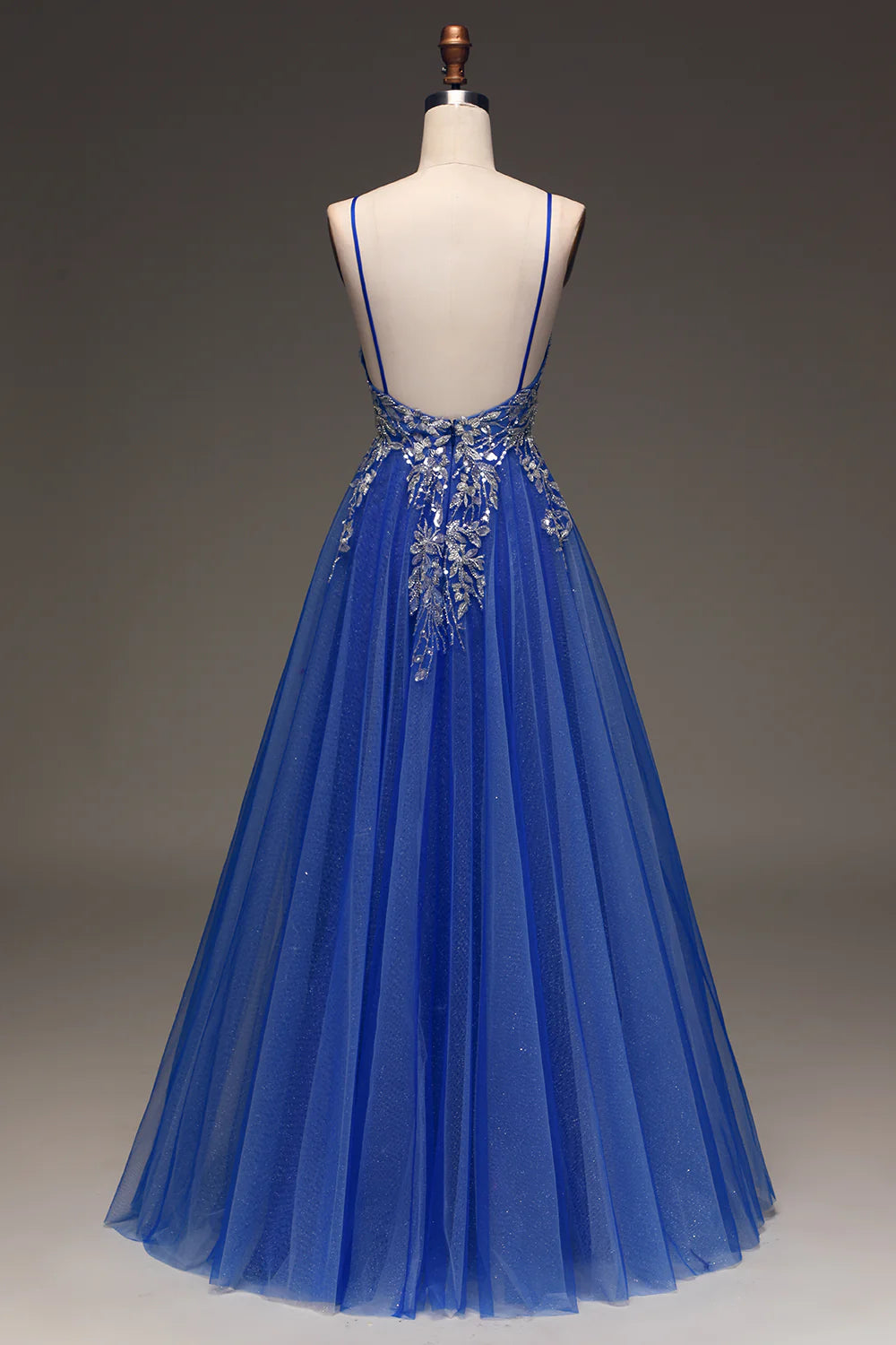 Amzcw A-Line Sequins Royal Blue Prom Dress with Appliques