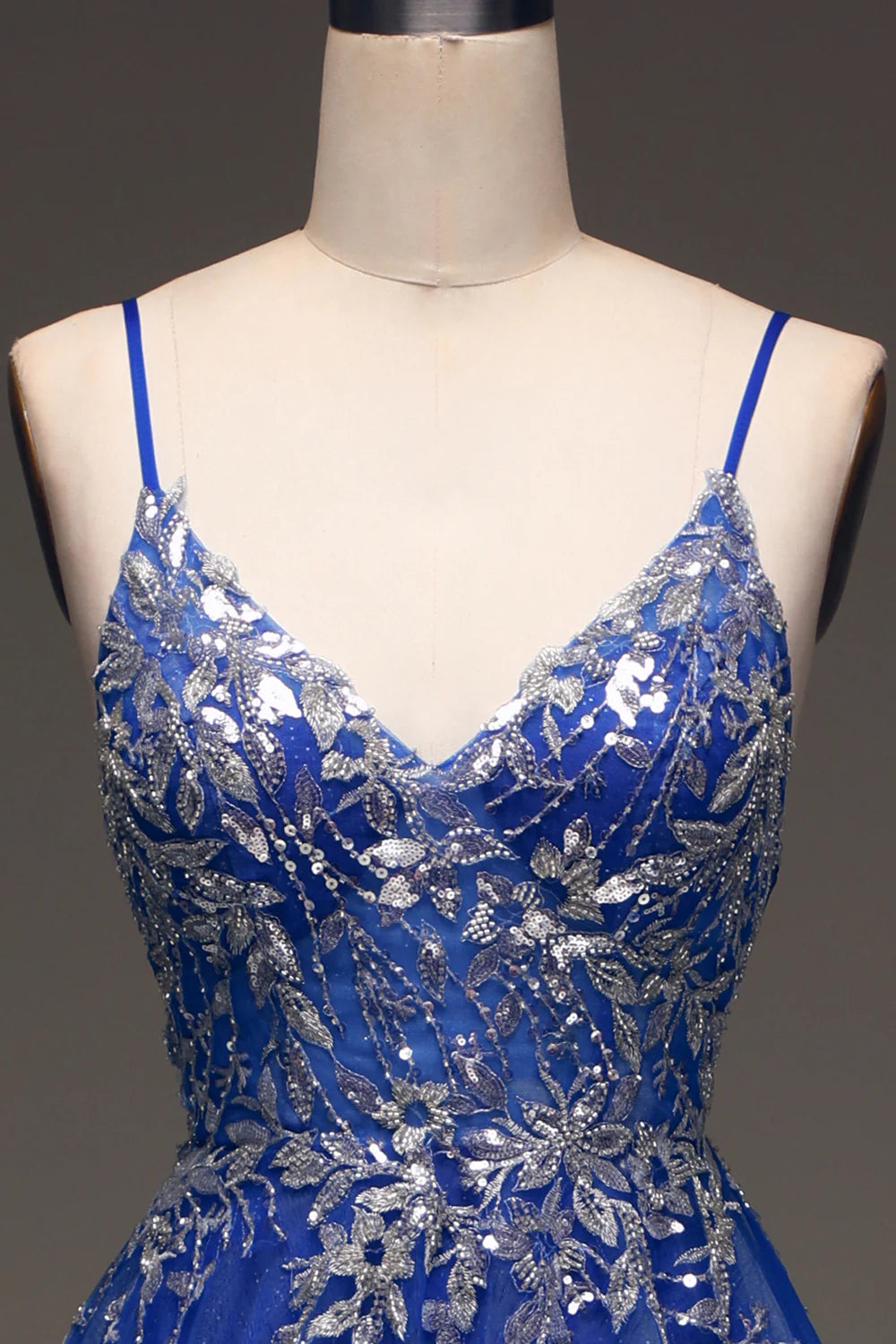 Amzcw A-Line Sequins Royal Blue Prom Dress with Appliques