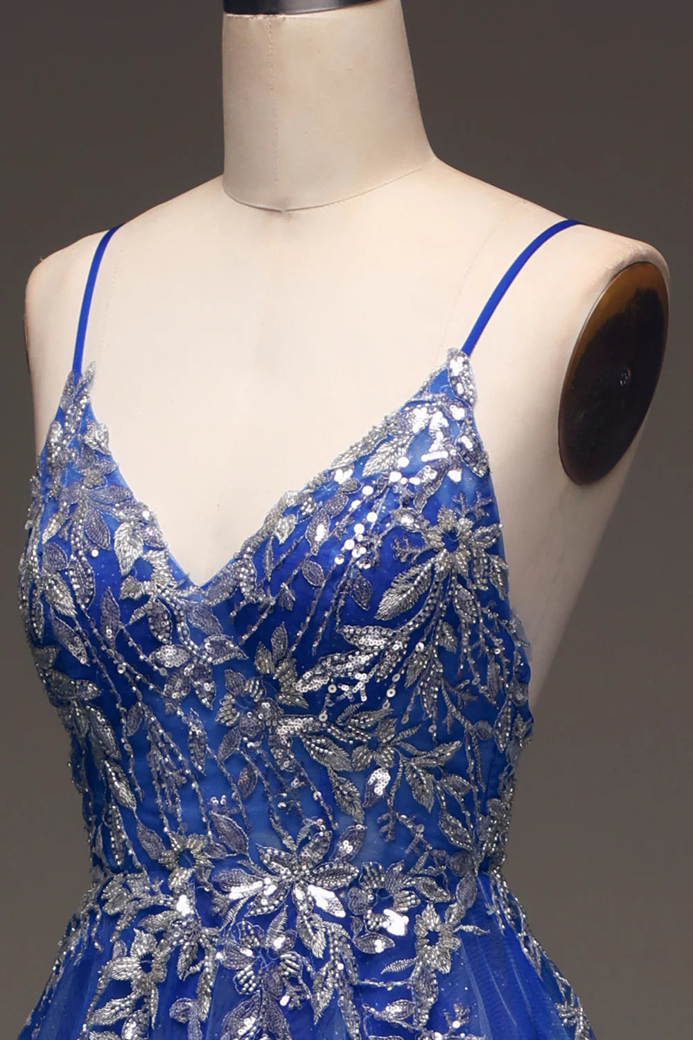 Amzcw A-Line Sequins Royal Blue Prom Dress with Appliques