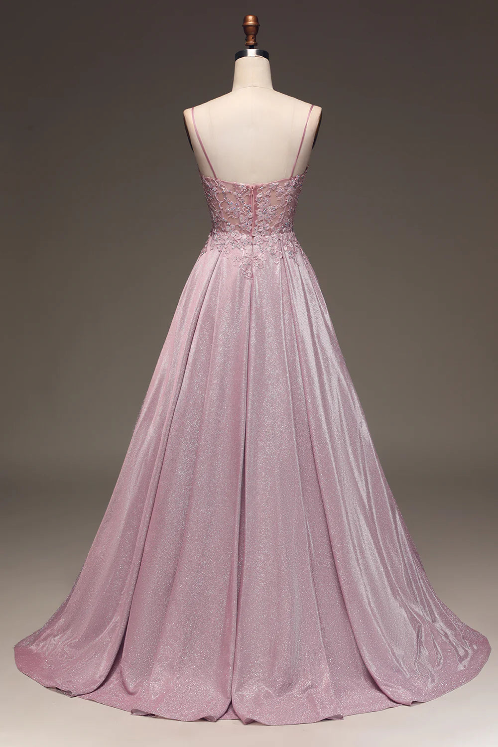 Amzcw Sparkly Blush A Line Beaded Applique Long Prom Dress With Pocket long prom dresses with sleeves