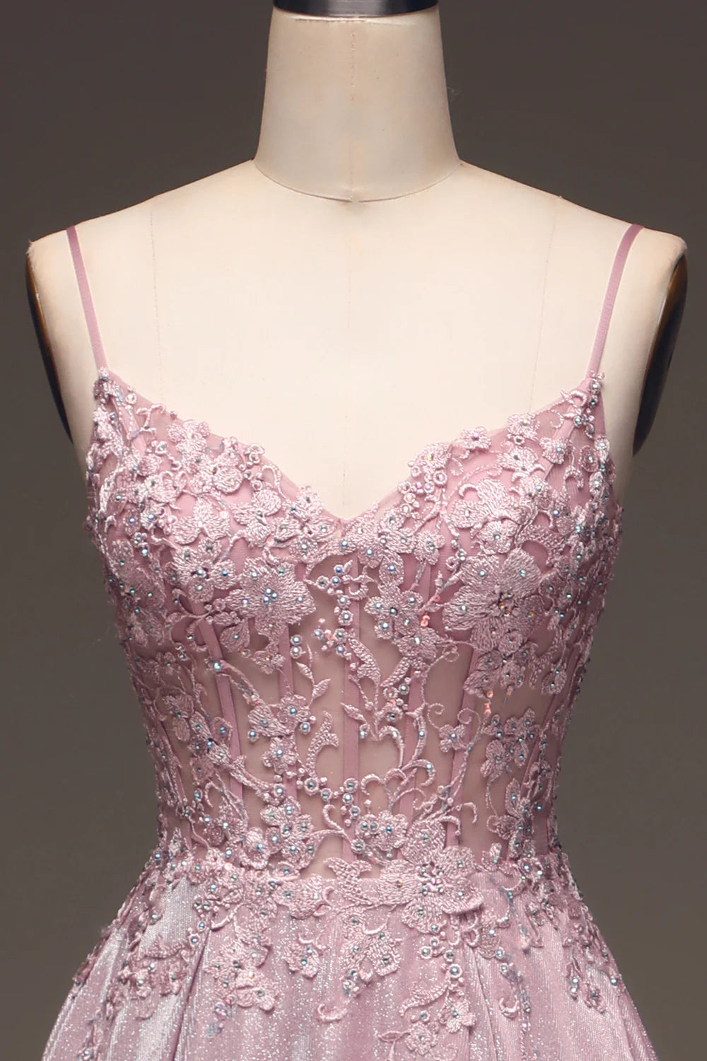 Amzcw Sparkly Blush A Line Beaded Applique Long Prom Dress With Pocket long prom dresses with sleeves