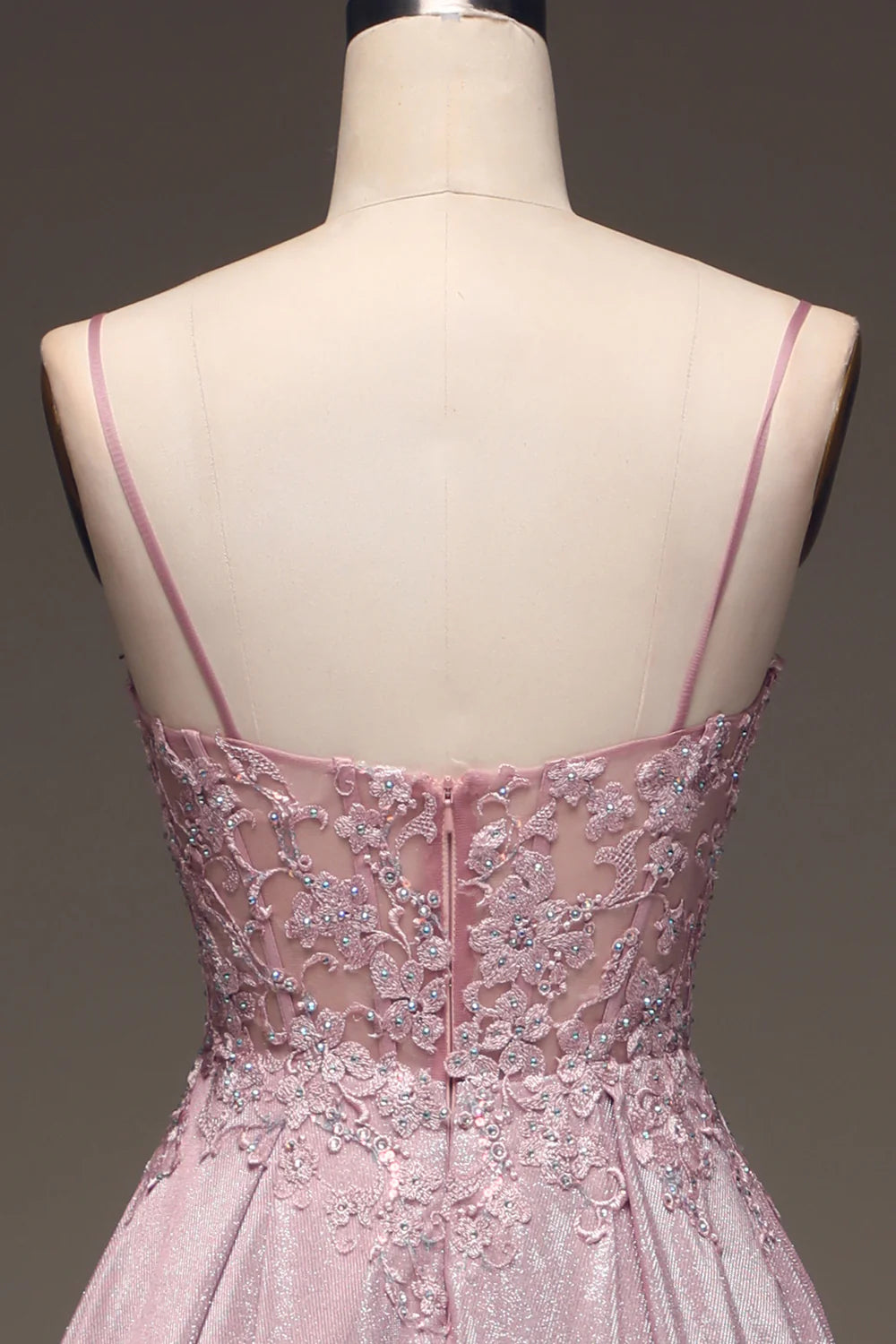 Amzcw Sparkly Blush A Line Beaded Applique Long Prom Dress With Pocket long prom dresses with sleeves