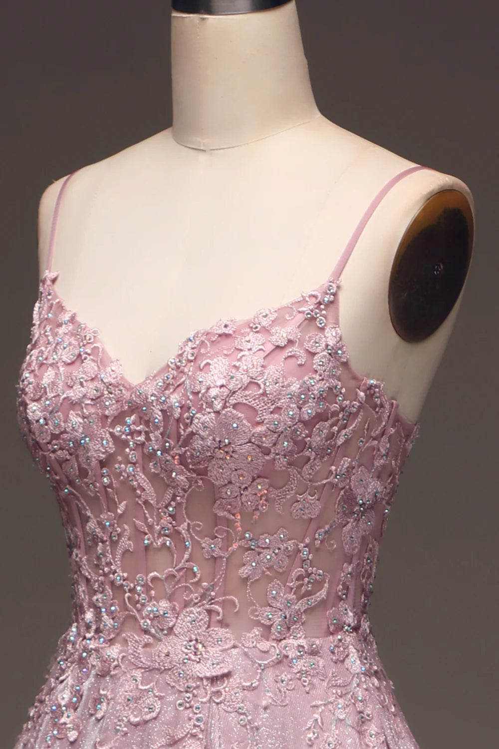 Amzcw Sparkly Blush A Line Beaded Applique Long Prom Dress With Pocket long prom dresses with sleeves