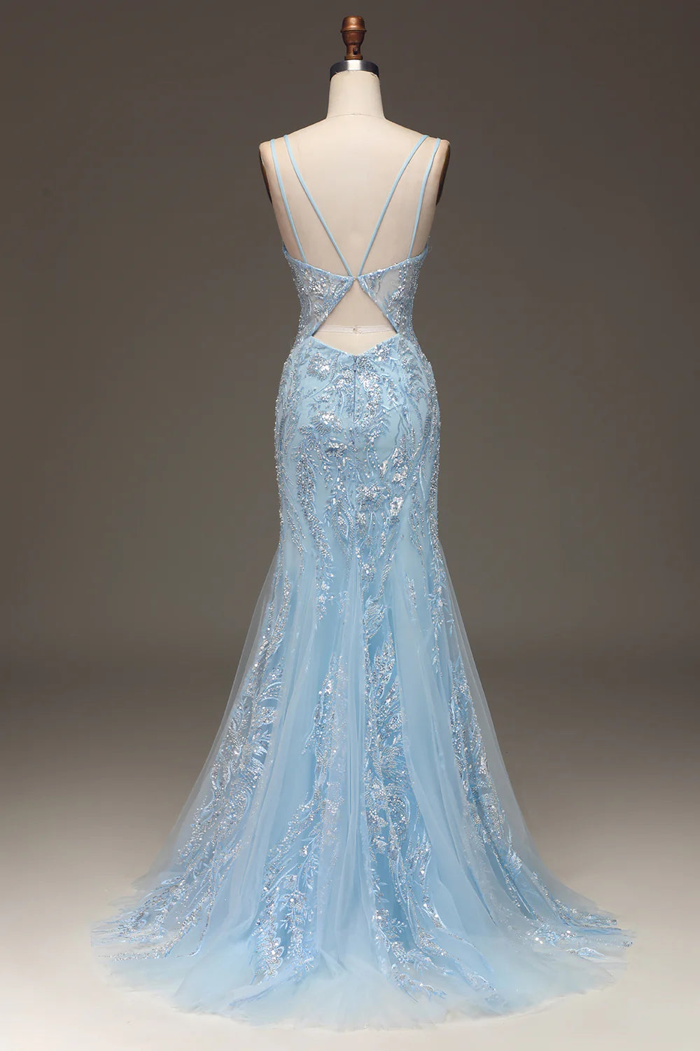 Amzcw Blue Tulle Mermaid Prom Dress with Beaded