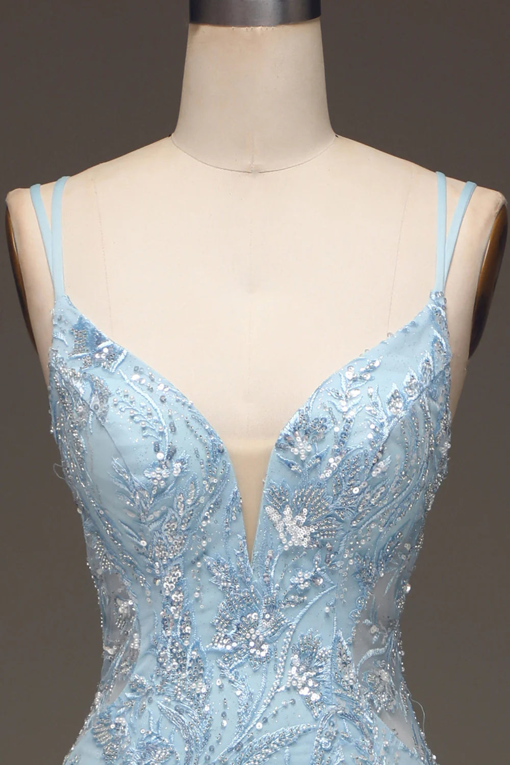 Amzcw Blue Tulle Mermaid Prom Dress with Beaded