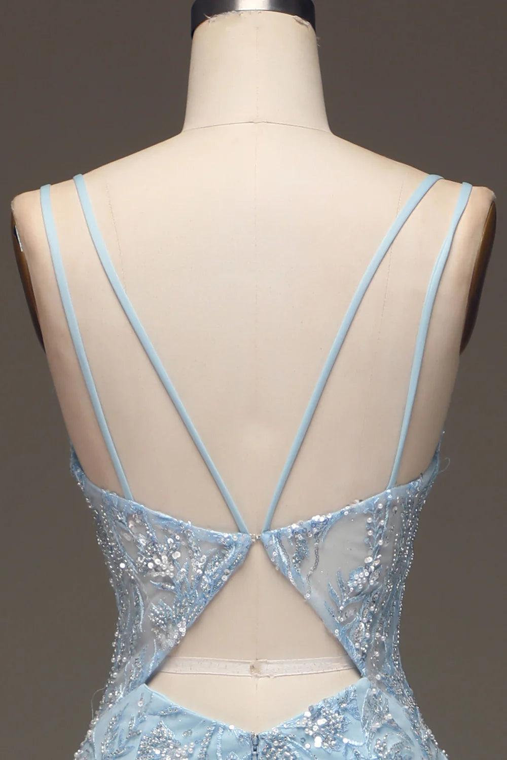 Amzcw Blue Tulle Mermaid Prom Dress with Beaded
