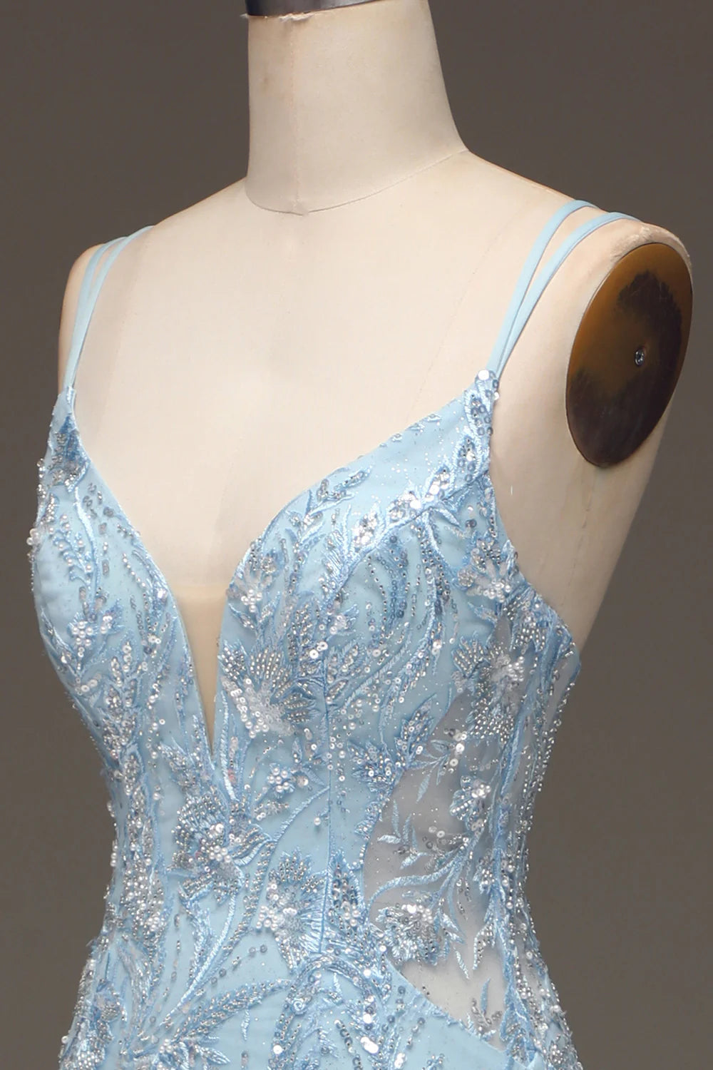 Amzcw Blue Tulle Mermaid Prom Dress with Beaded