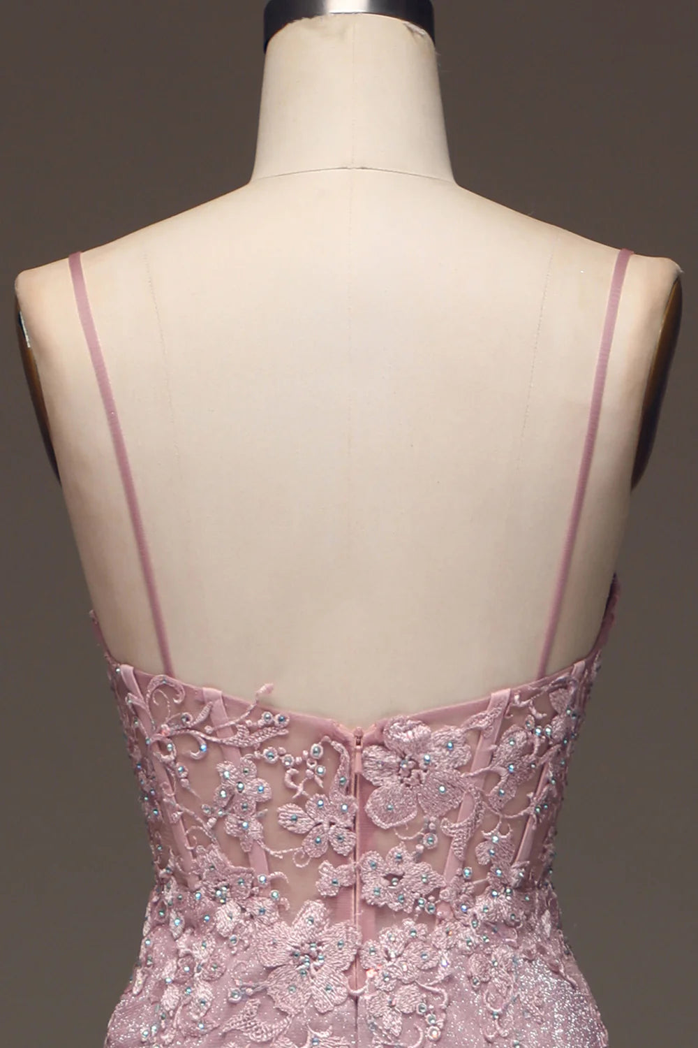 Amzcw Glitter Blush Mermaid Spaghetti Straps Long Prom Dress with Beading