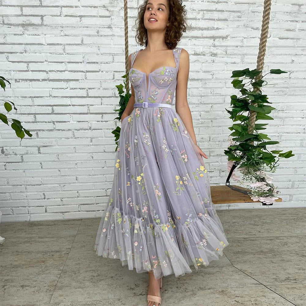 Vestido de fiesta de graduación con tirantes en forma de A para adolescentes con apliques Vestido de cóctel con apliques