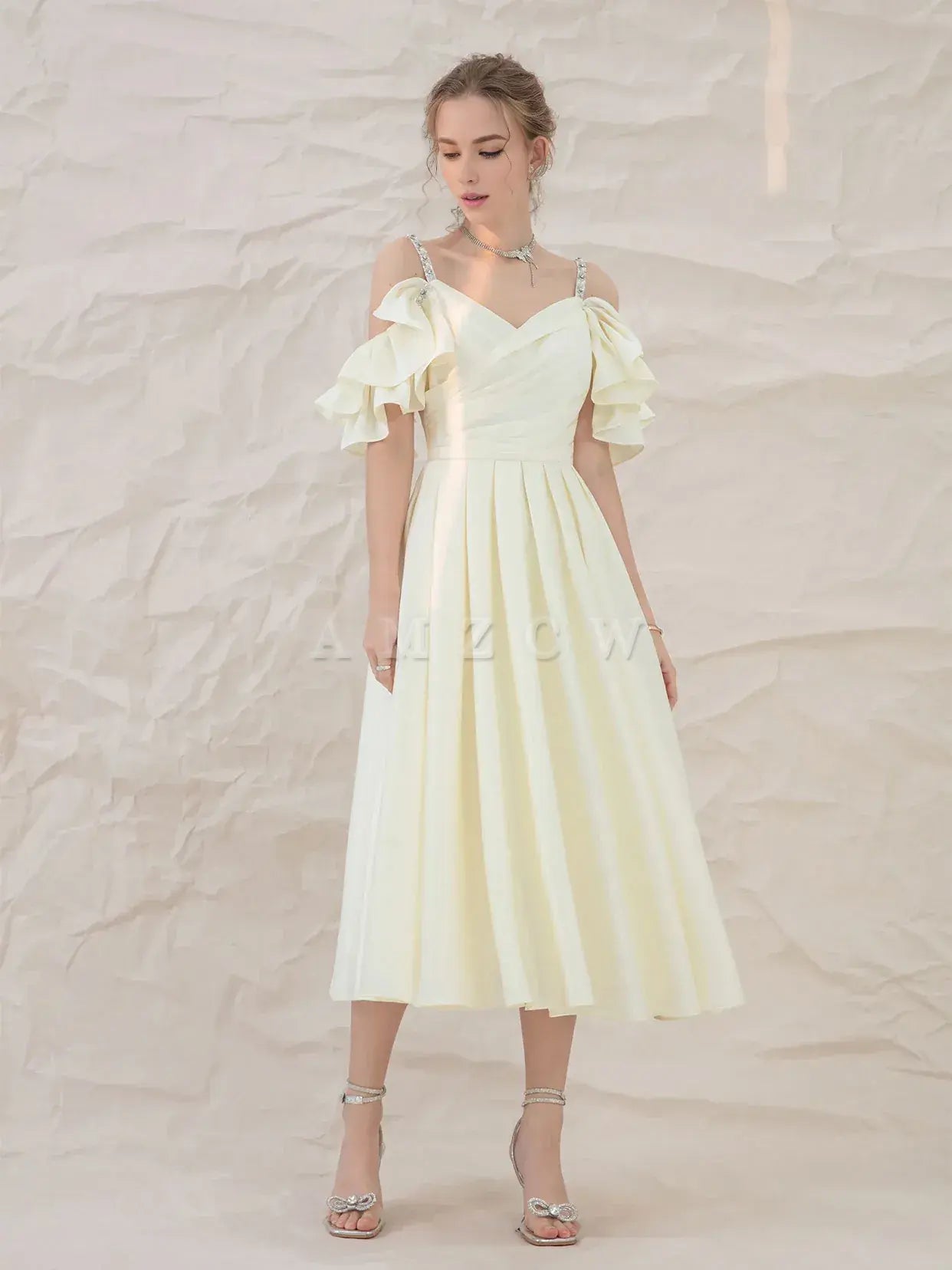 Amzcw Light yellow satin short prom dress yellow bridesmaid dress prom dresses shops