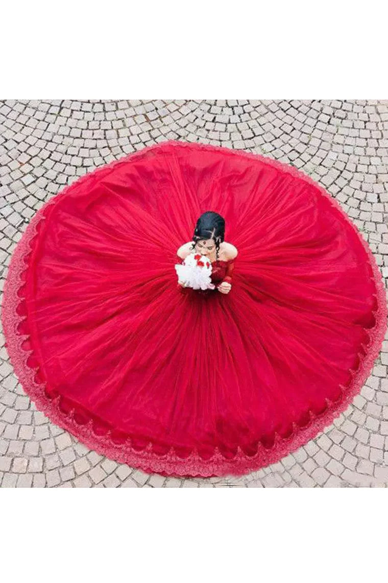 Vestidos de quinceañera de manga larga, vestido de baile, cuello barco con apliques de tul