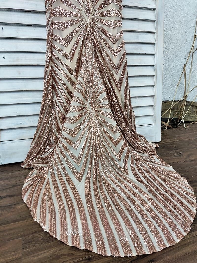 Vestidos de fiesta largos con lentejuelas doradas y escote en V profundo cruzado de sirena