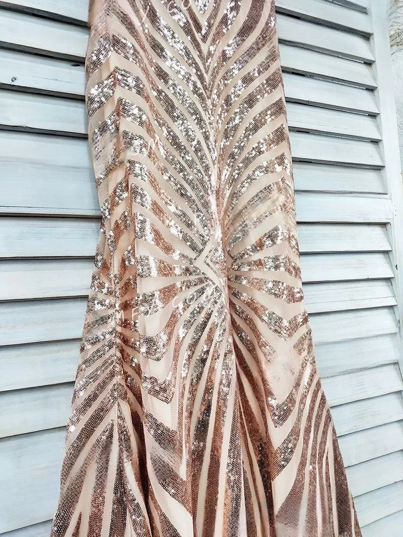 Vestidos de fiesta largos con lentejuelas doradas y escote en V profundo cruzado de sirena