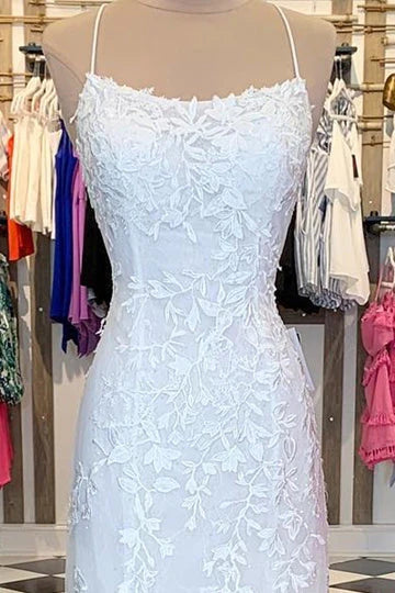 Vestidos de fiesta de sirena con tirantes finos rojos y apliques de encaje rojo, vestidos de noche largos y económicos.