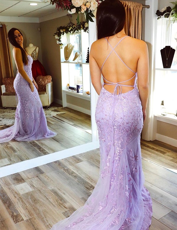 Vestidos de fiesta de sirena con tirantes finos rojos y apliques de encaje rojo, vestidos de noche largos y económicos.