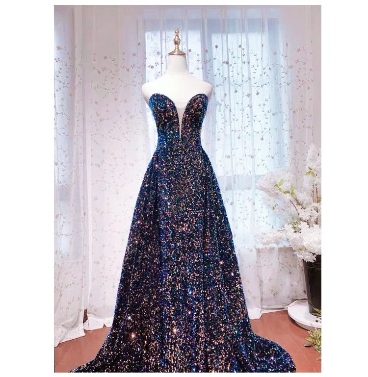 Vestidos de fiesta largos formales con lentejuelas desmontables y escote corazón de sirena