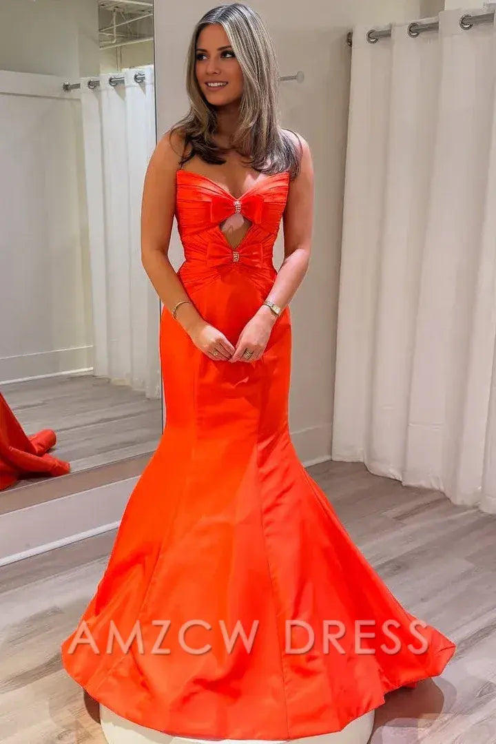 Vestido de fiesta largo plisado sin mangas con lazos y sirena de Amzcw