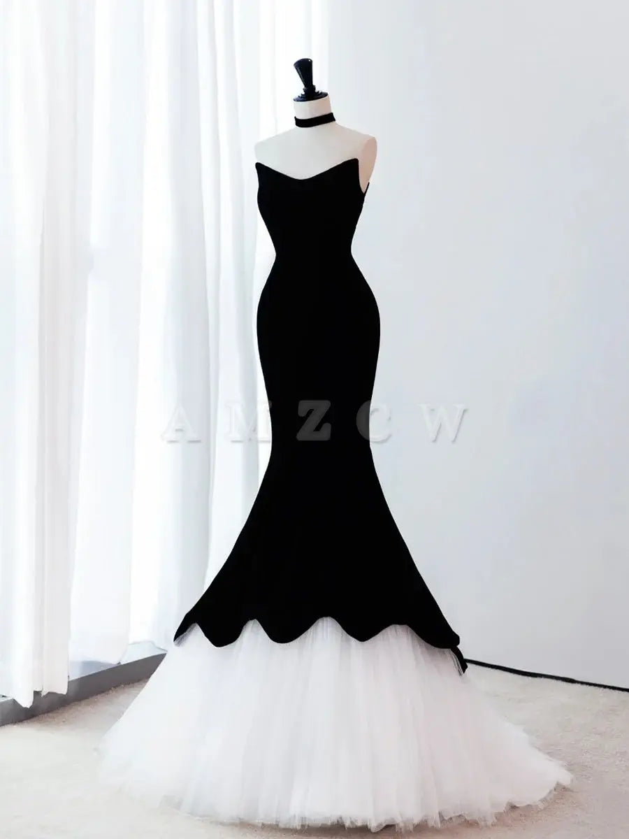 Amzcw Mermaid Velvet Black Long Prom Dress Black Long Formal Dress prom dress in store