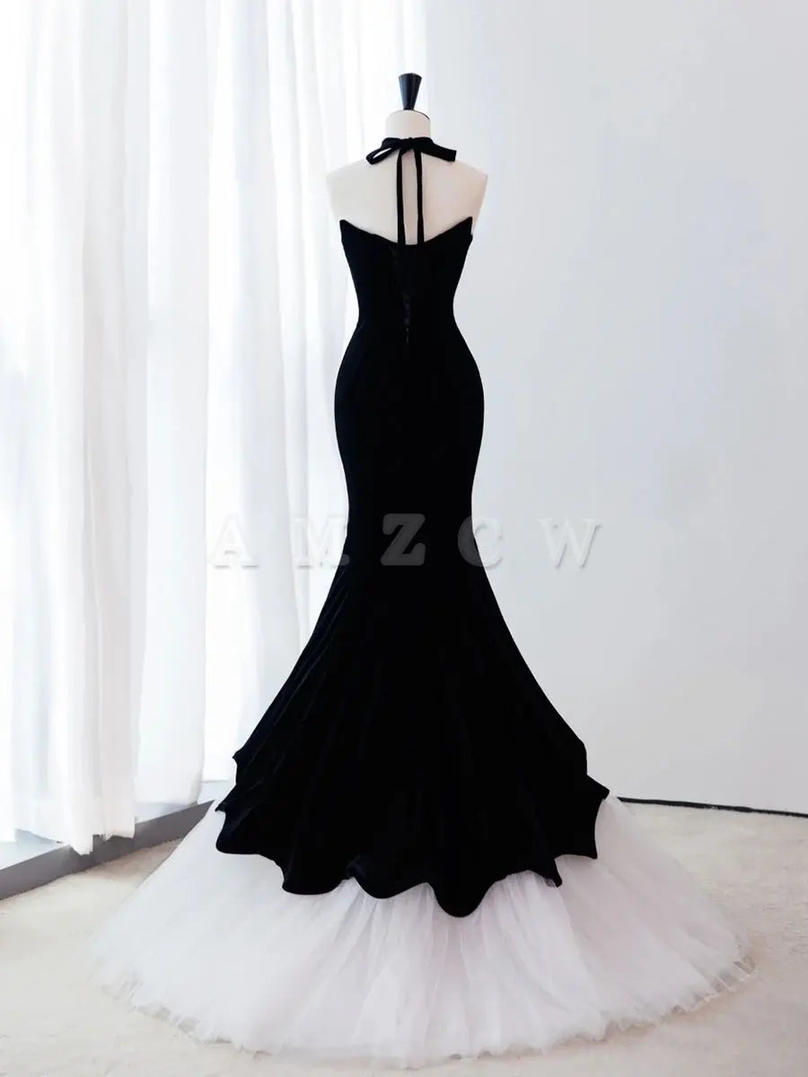 Amzcw Mermaid Velvet Black Long Prom Dress Black Long Formal Dress prom dress in store