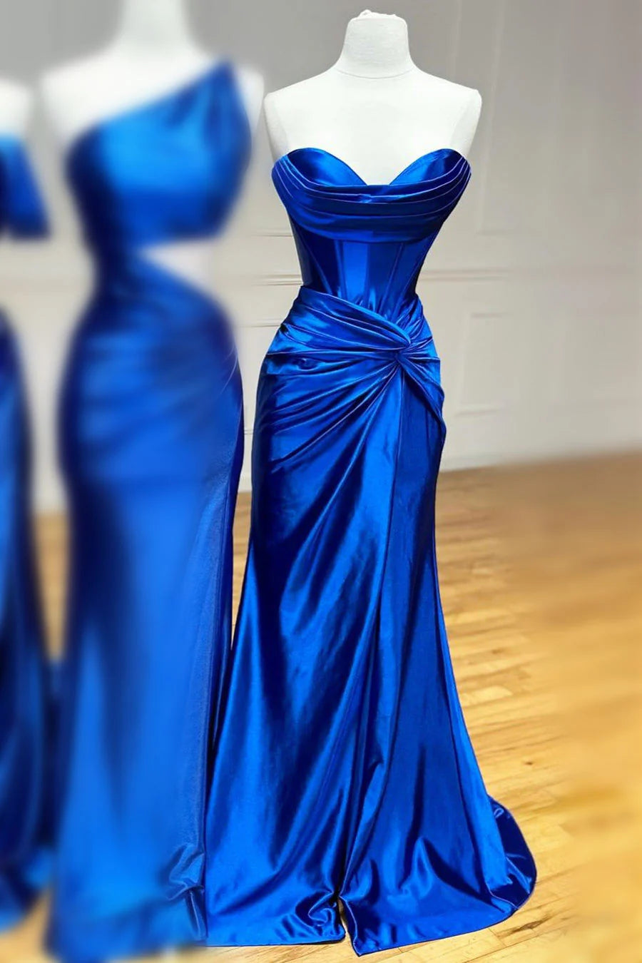 Vestidos de noche de graduación de llegada, sirena, satén, cola larga