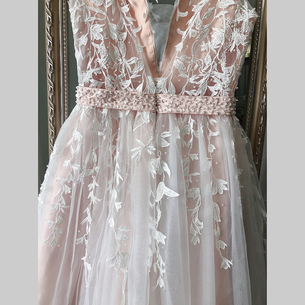 New Homecoming Dresses V-Neck A-Line Short/Mini Tulle With Applique