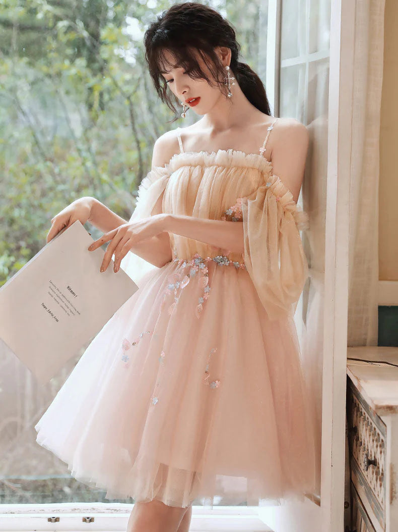 Off The Shoulder A Line Tulle Homecoming Dresses Lace Short/Mini