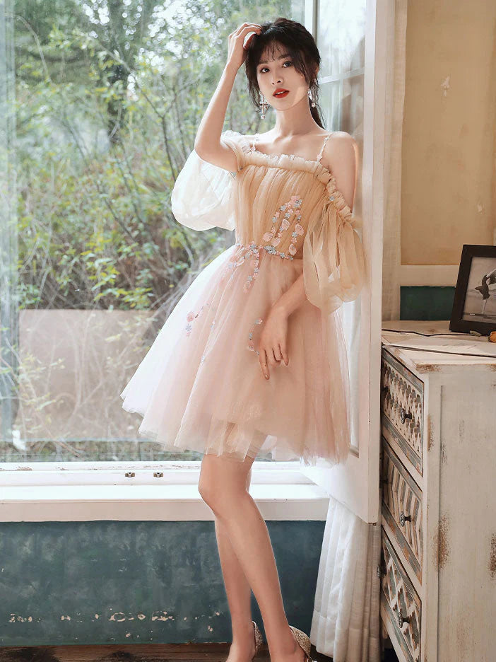 Off The Shoulder A Line Tulle Homecoming Dresses Lace Short/Mini