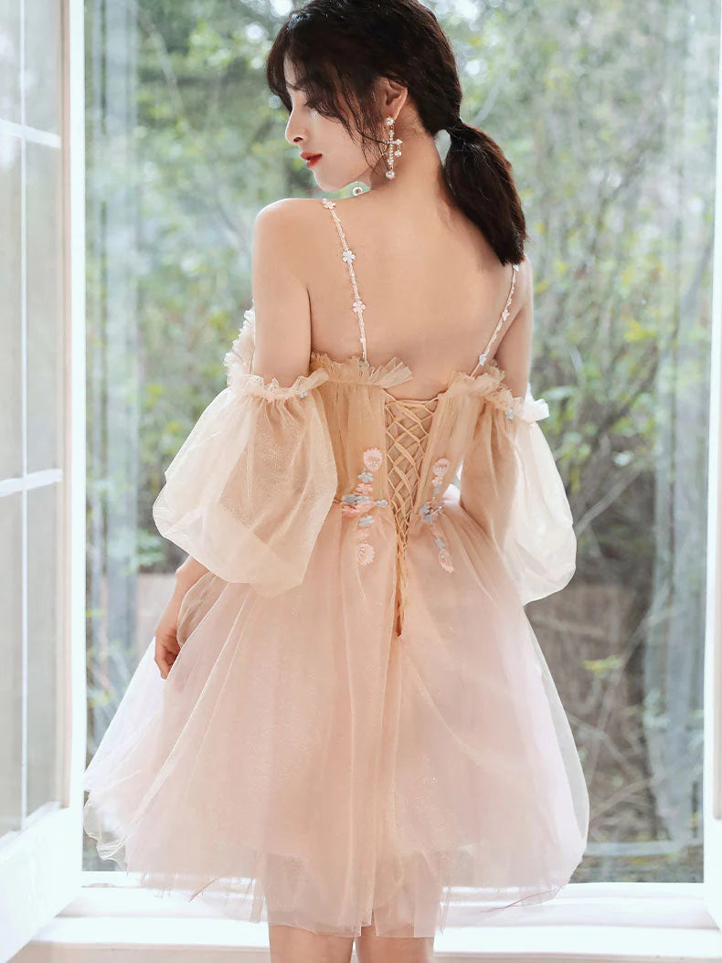 Off The Shoulder A Line Tulle Homecoming Dresses Lace Short/Mini