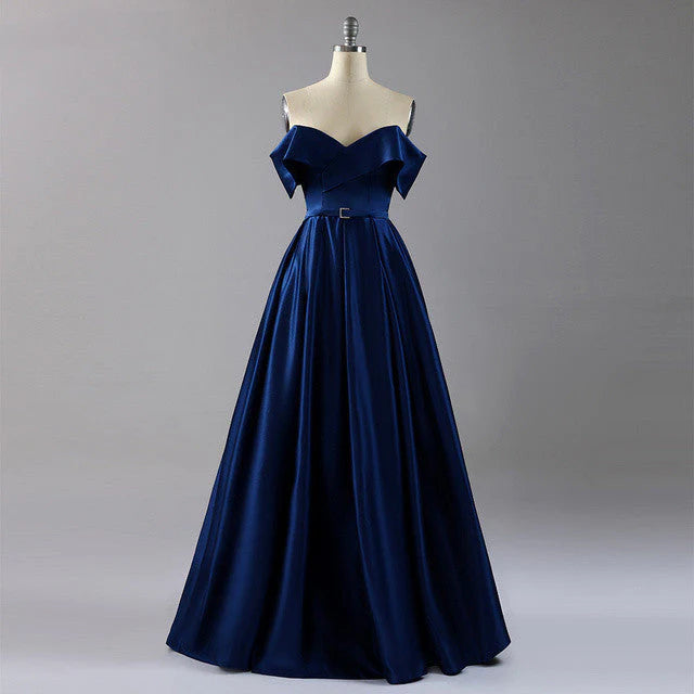 Off the Shoulder High Split Satin Prom Dresses Long Cheap Evening Dresses