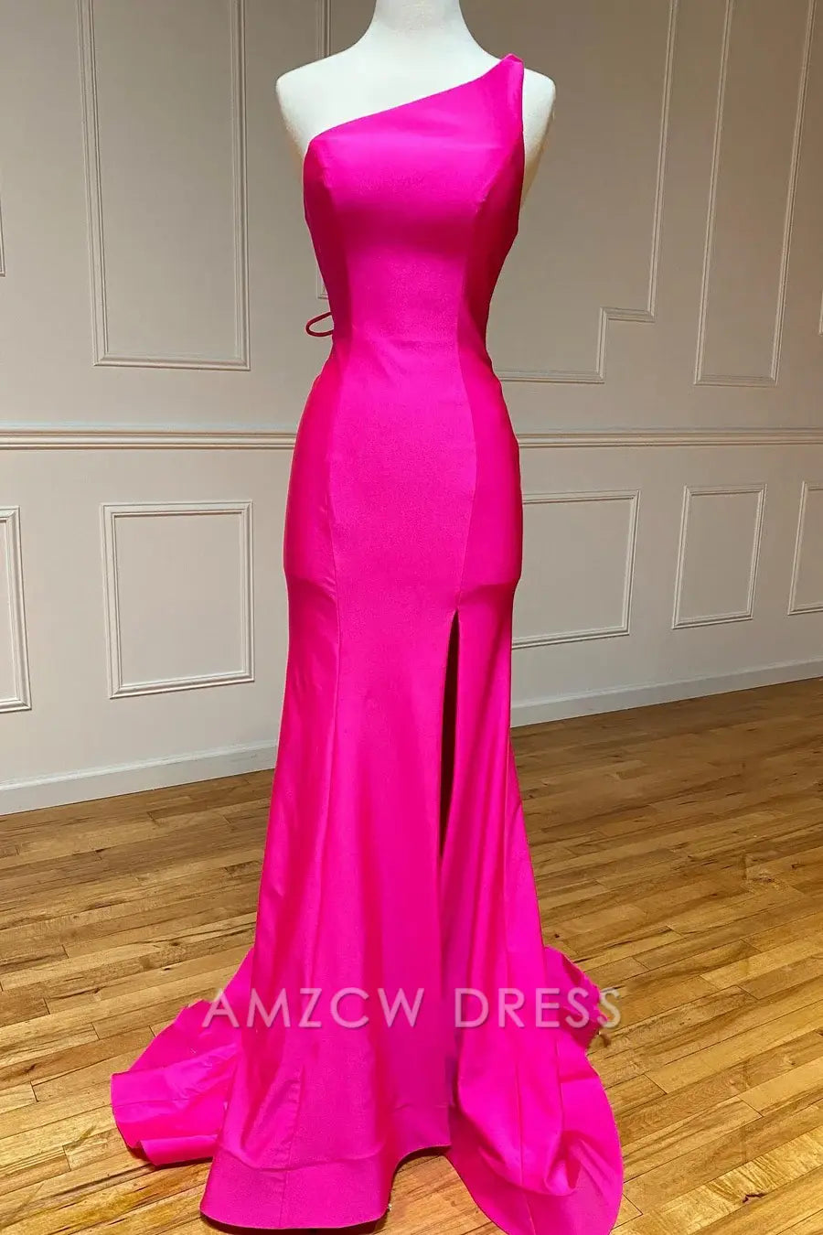 Amzcw One-Shoulder Neon Pink Mermaid Long Formal Dress formal wear dresses