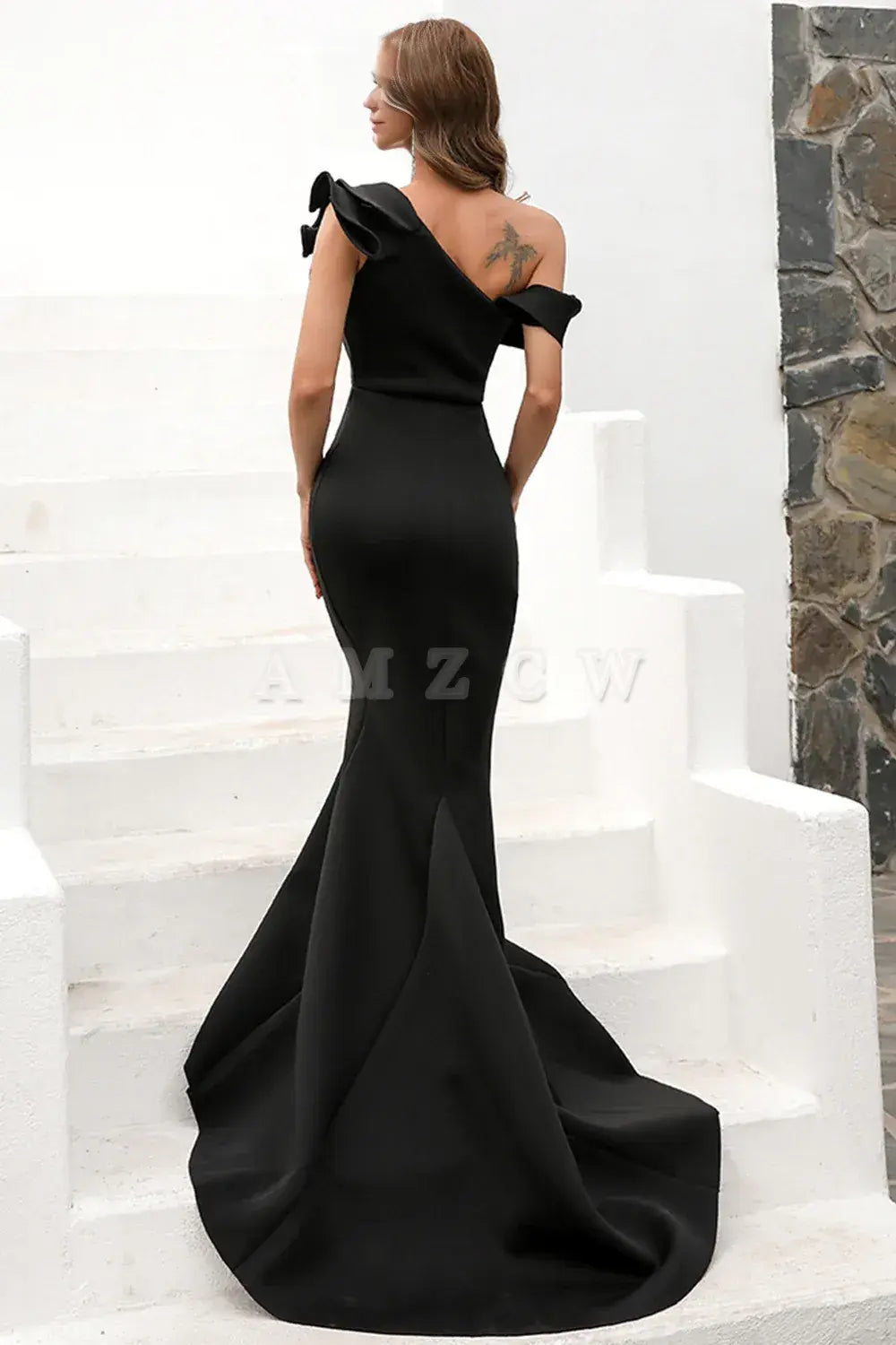 Amzcw One Shoulder Mermaid Black Prom Dress gowns evening dresses prom dresses shops 