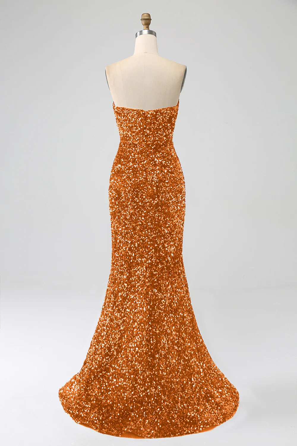 Amzcw Orange Mermaid Strapless Sequins Long Prom Dress With Slit