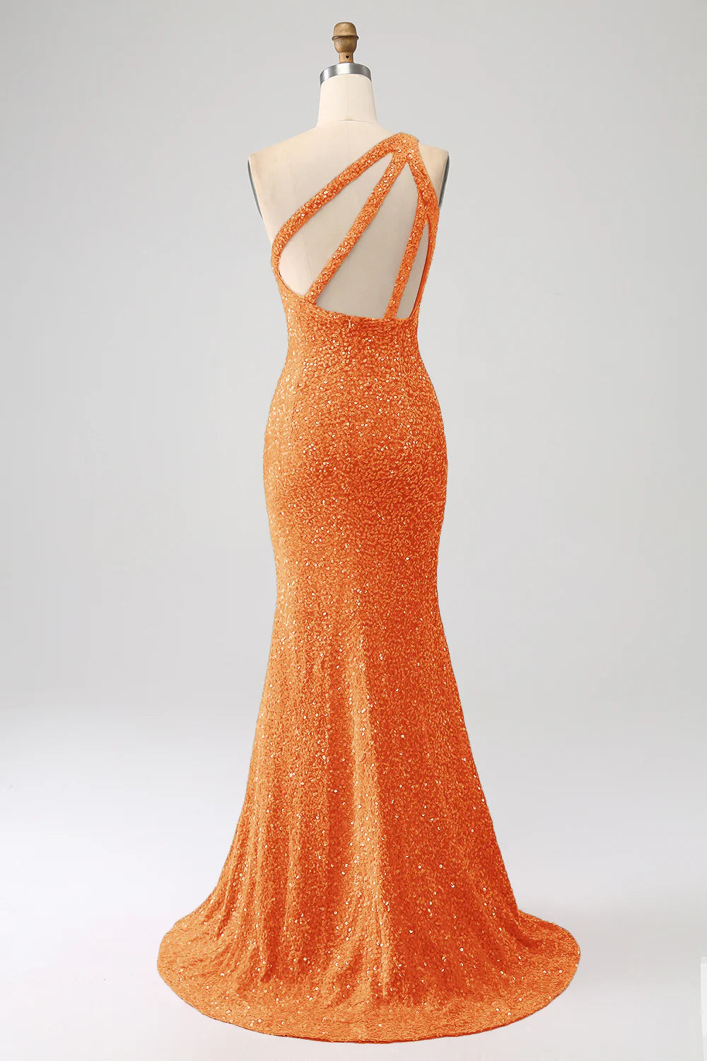 Amzcw Orange Mermaid One Shoulder Sparkly Sequins Prom Dress with Slit