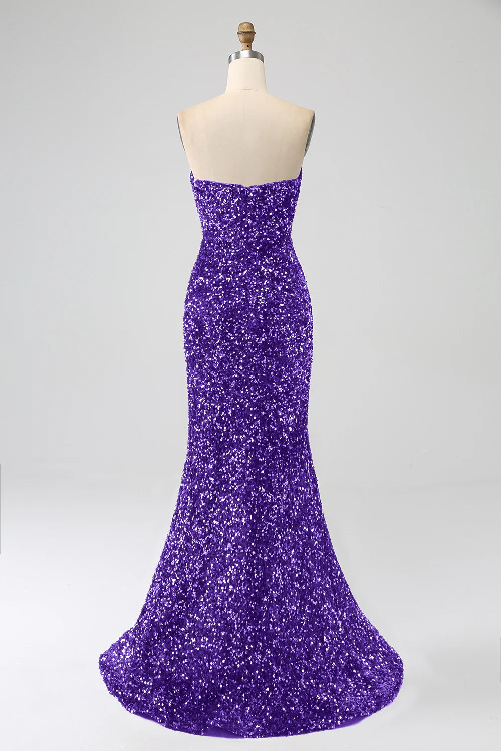Amzcw Orchid Mermaid Strapless Sequins Long Prom Dress With Slit
