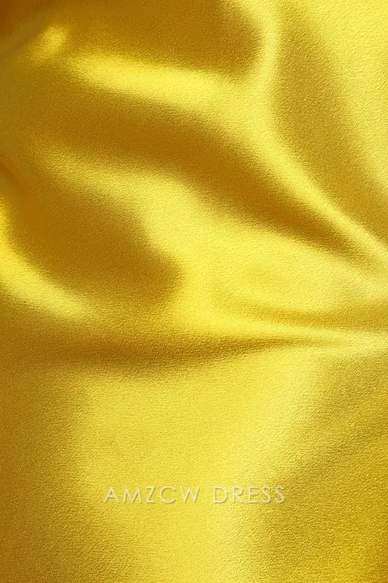 Vestido largo de satén amarillo con tirantes, elegante y elegante, de Amzcw, para ocasiones formales.