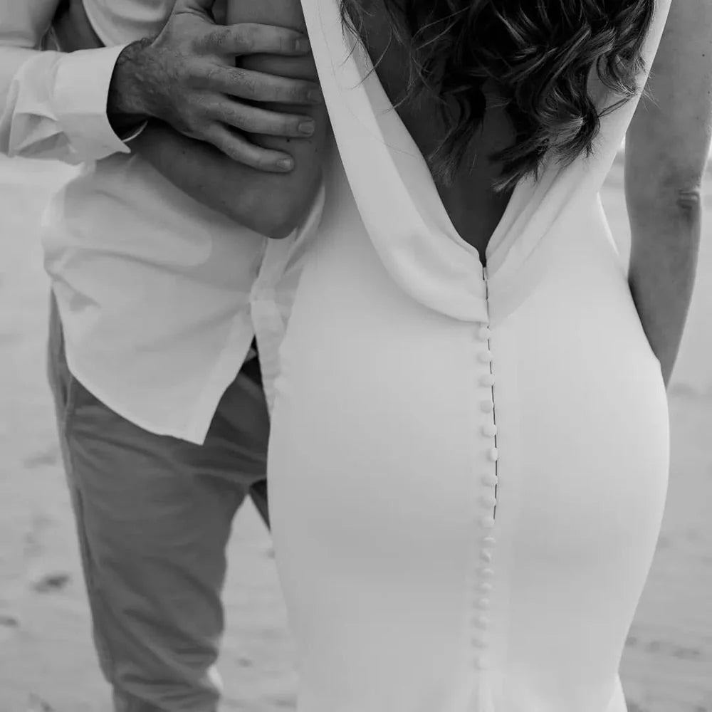 Vestidos de novia de satén con escote en V y espalda drapeada desmontable, de talla grande