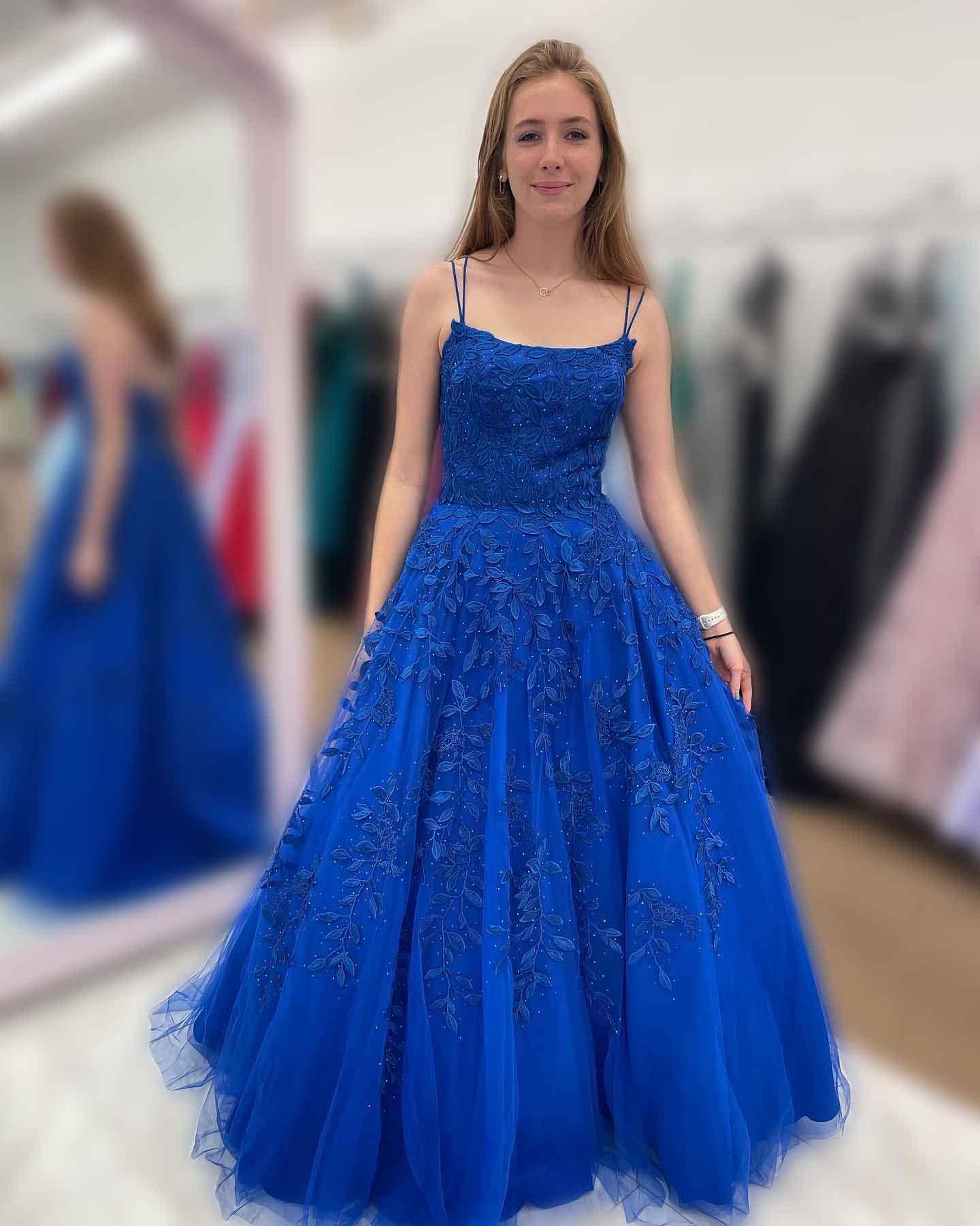 Vestidos de fiesta largos con escote en A, tirantes finos, espalda descubierta y apliques