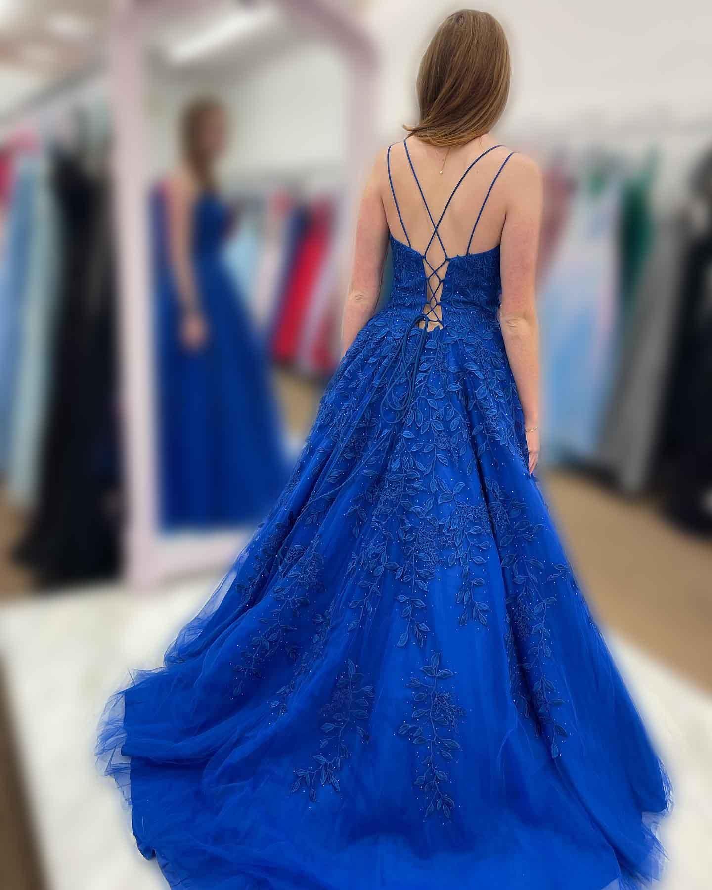 Vestidos de fiesta largos con escote en A, tirantes finos, espalda descubierta y apliques