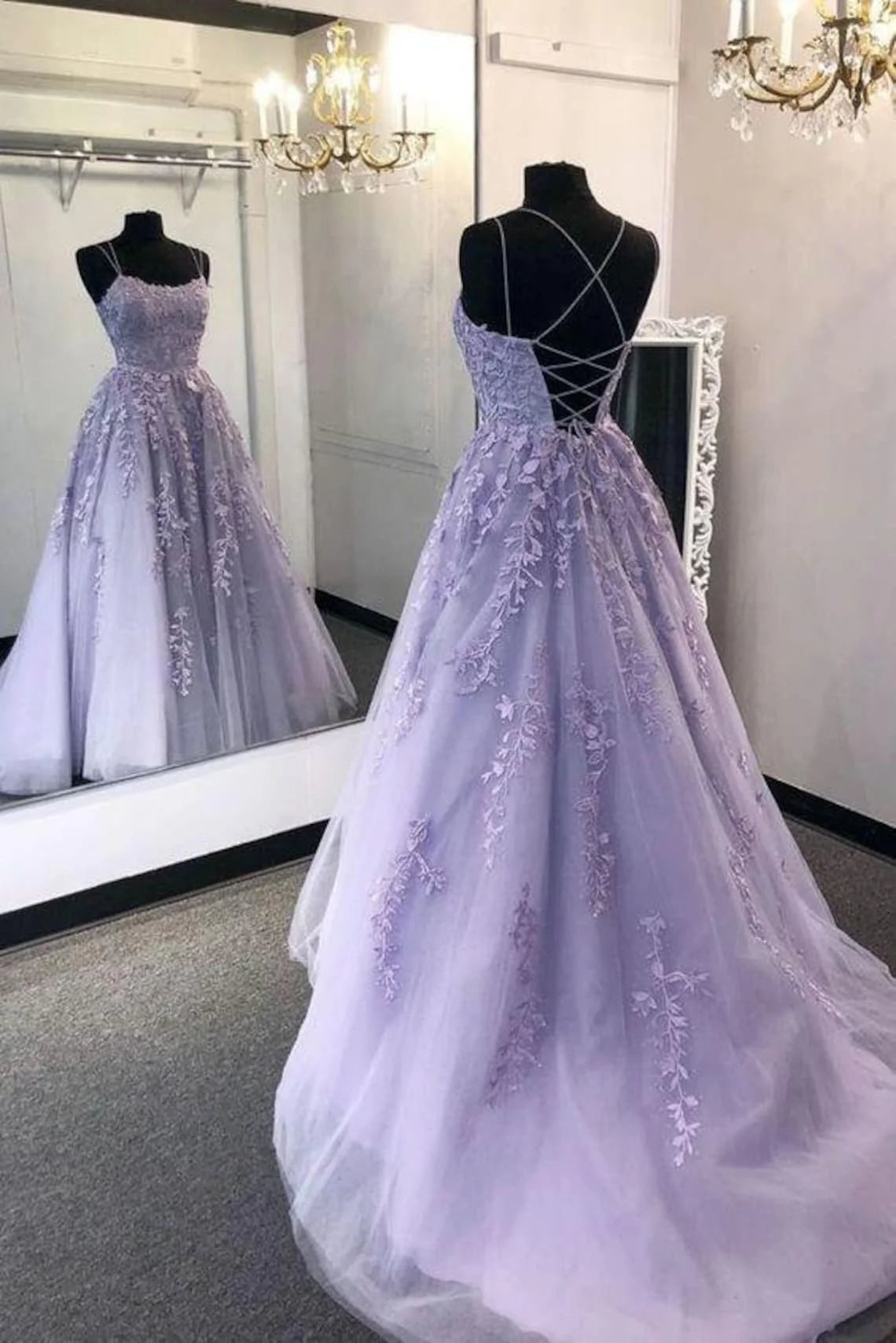 Vestidos de fiesta largos con escote en A, tirantes finos, espalda descubierta y apliques