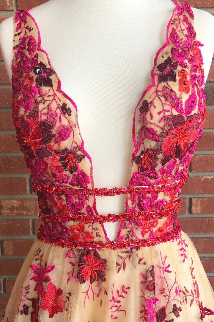 Vestidos de fiesta largos, sexys, con encaje, escote en V, rojos y florales, vestidos de noche sencillos.