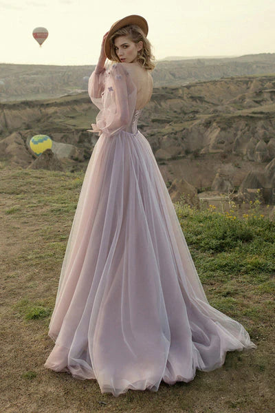 Vestidos de fiesta de tul con escote corazón y flores hechas a mano con cordones