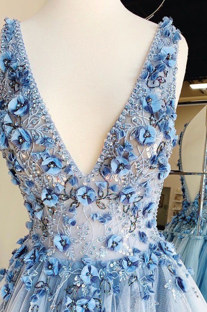 Vestidos de fiesta con escote en V, tul con cuentas, corte A