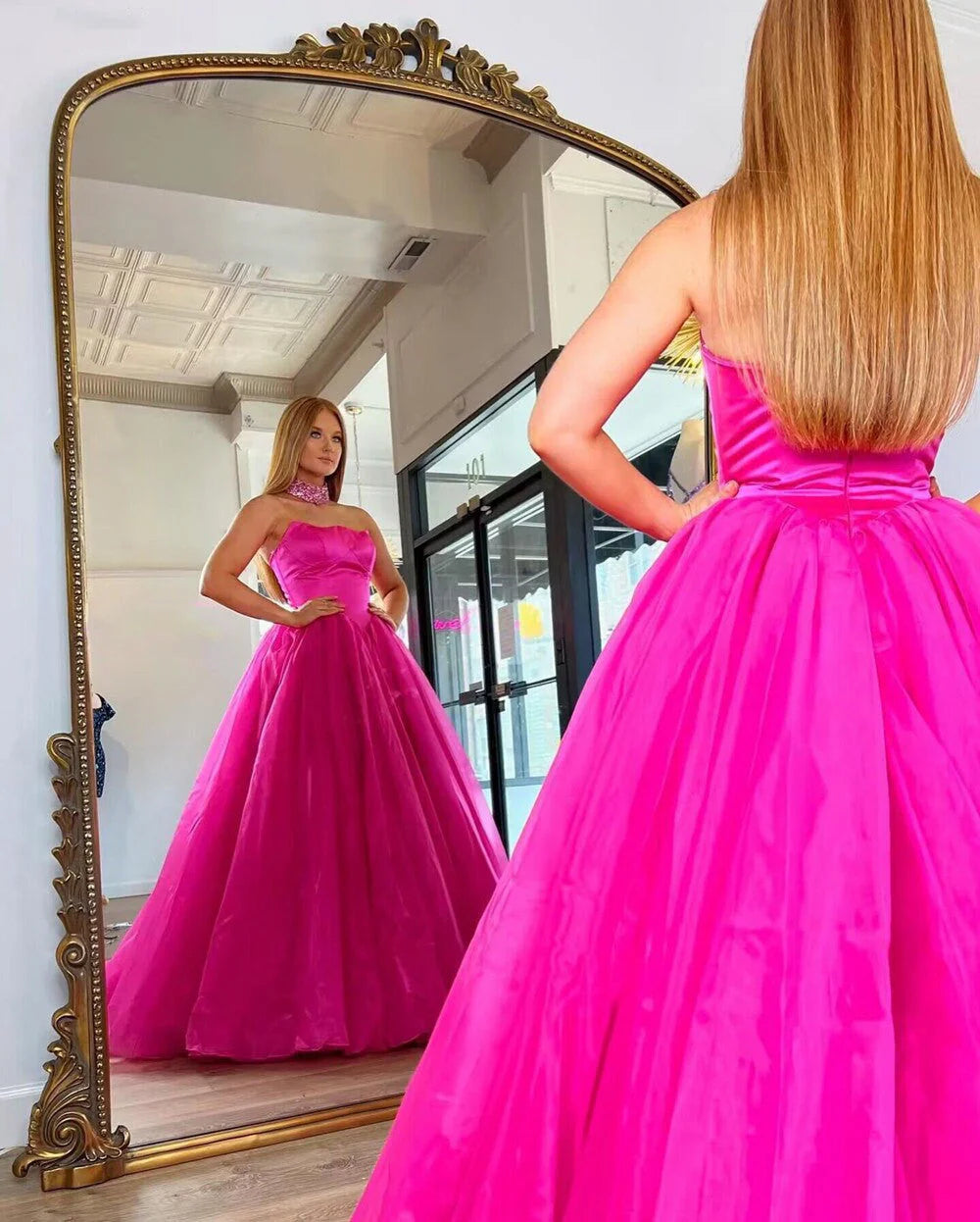 Vestidos de noche de graduación Línea A Sin tirantes Satén Tul Cola larga Cremallera