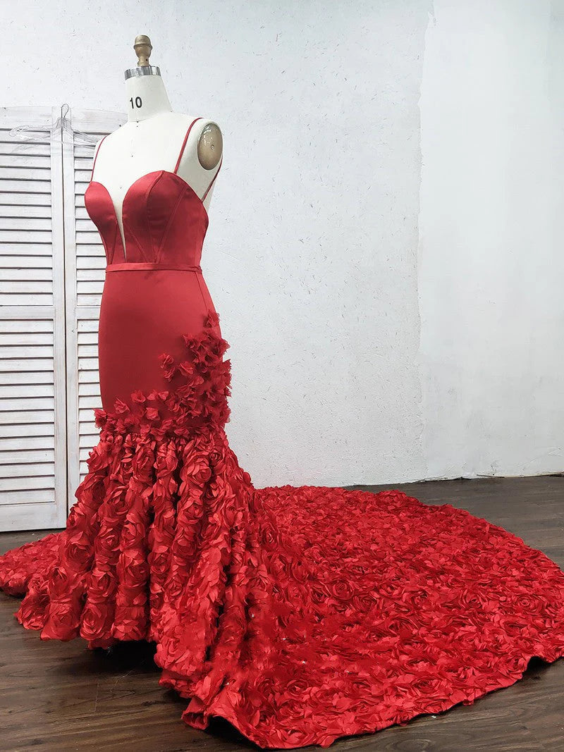 Vestidos de fiesta de sirena con tirantes finos, escote en V, corte trompeta, rosa, encaje, vestidos de noche