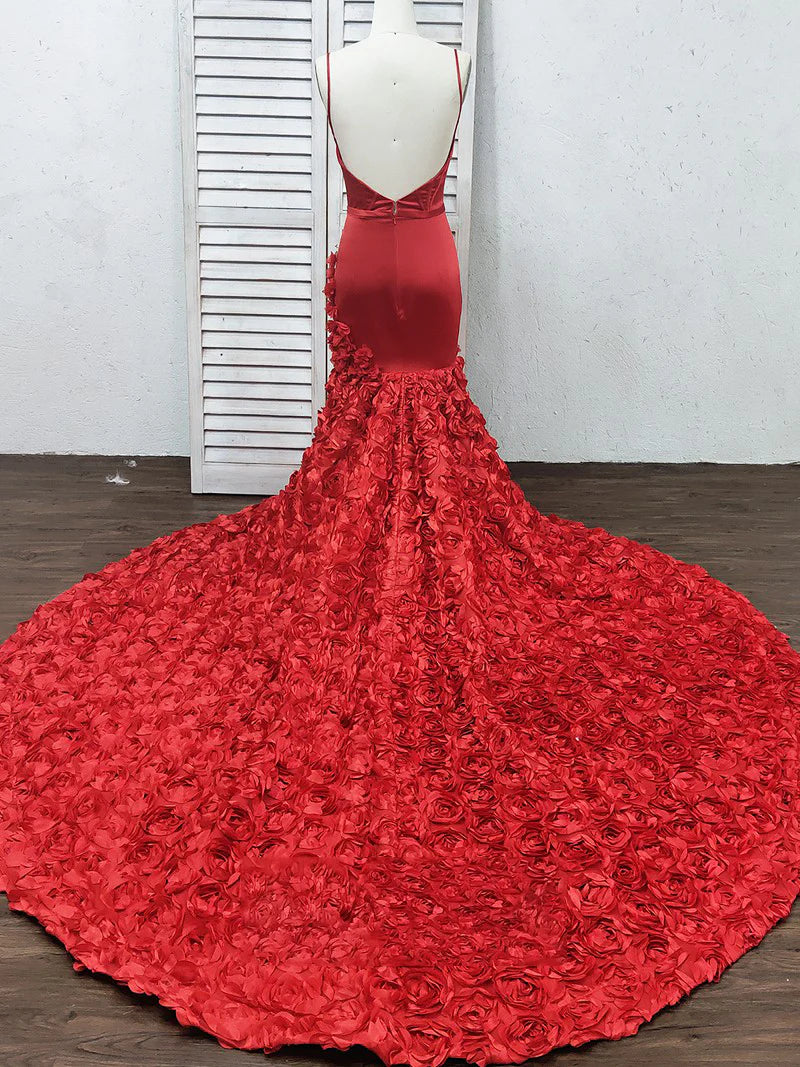 Vestidos de fiesta de sirena con tirantes finos, escote en V, corte trompeta, rosa, encaje, vestidos de noche