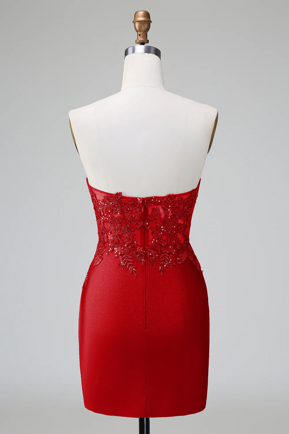 Amzcw Classy Red Bodycon Strapless Pleated Short Homecoming Dress with Beading