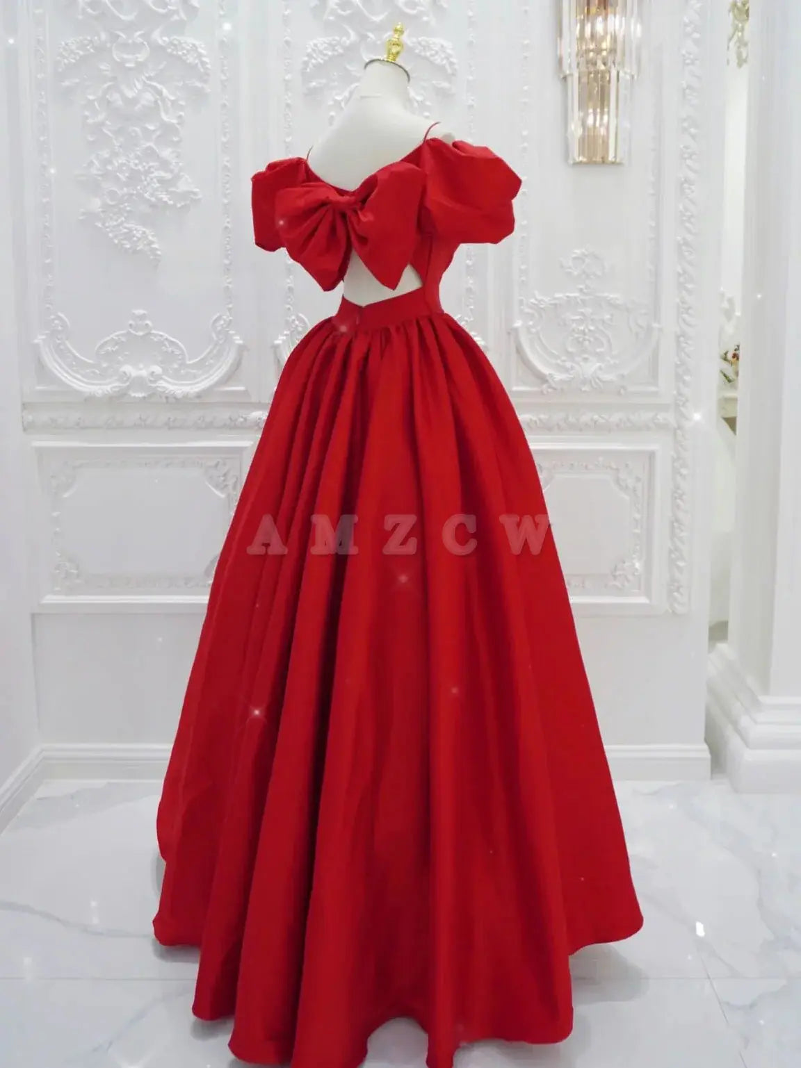 Vestido de fiesta largo de satén con escote en V rojo de Amzcw, vestido de noche rojo, vestidos formales